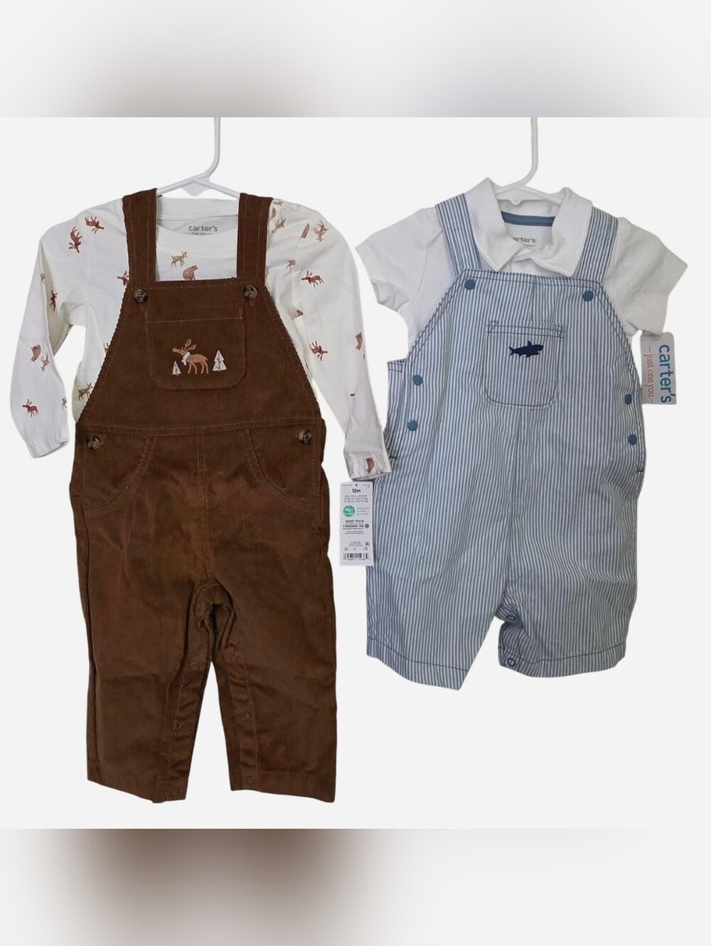 NWT-Overalls Brown Corduroy & Blue-Striped Shortall Bundle